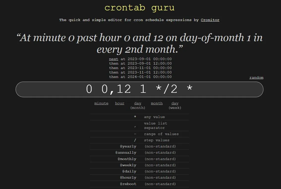 Screenshot von crontab.guru